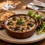 casolette d'escargot, pain grillée et salade verte