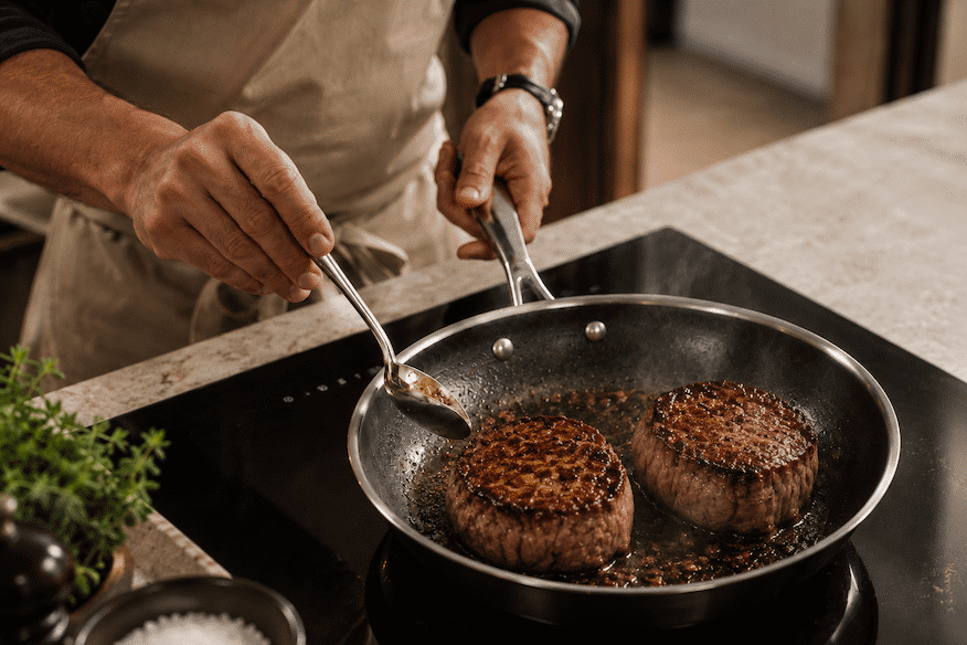 Cuisson des tournedos de bœuf à la poêle