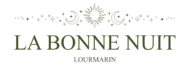 logo de la bonne nuit, en haut : éléments d'un soleil, de deux lunes et d'étoiles, en dessous : "lourmarin"