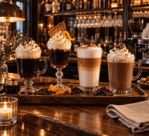 Présentation de boissons chaudes sur le comptoir