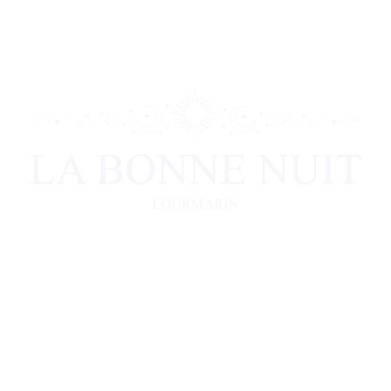 logo de la bonne nuit à lourmarin avec motifs de lune, étoiles et soleil
