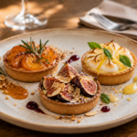 trio de tartelette, abricot/romarin, figues/amandes, citron/basilic